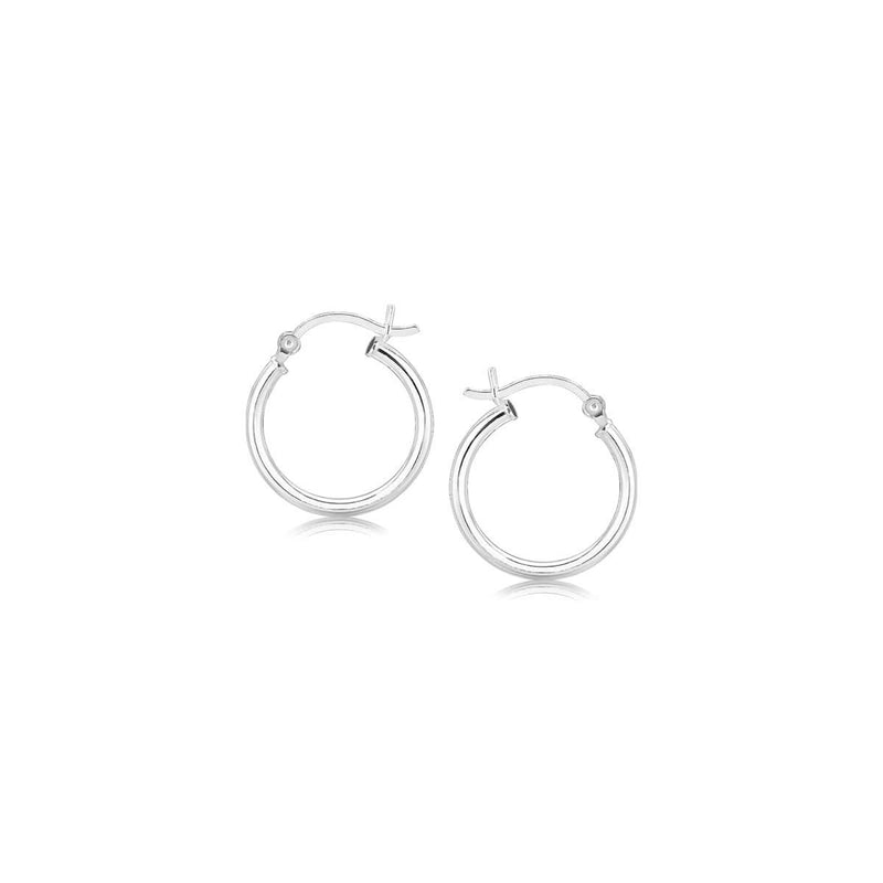 Polished Sterling Silver and Rhodium Plated Hoop Earrings (15mm) Polished sterling silver rhodium plated 15mm hoop earrings with no stones