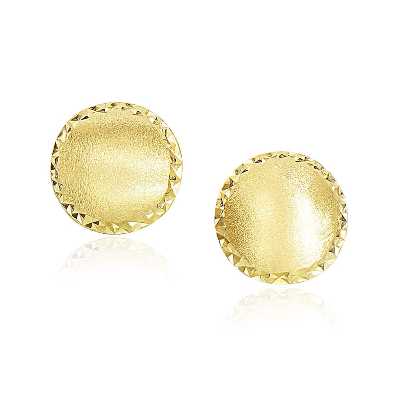 14k Yellow Gold Dome Satin Finish Earrings with Diamond Cut Edge 14K yellow gold dome ring with satin finish and diamond cut edge