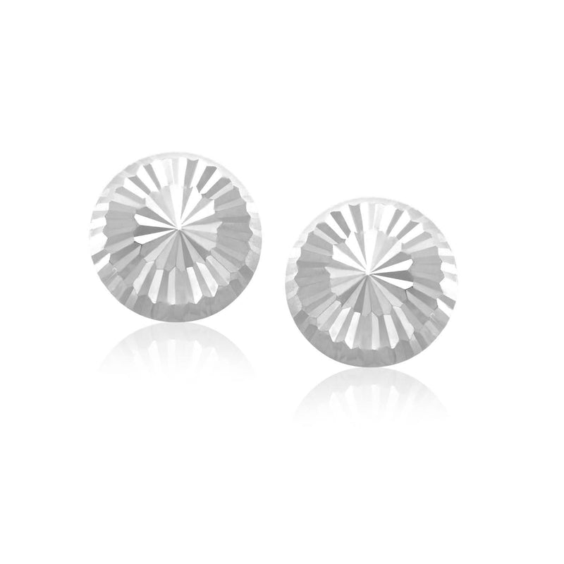 14k White Gold Diamond Cut Flat Design Stud Earrings 14K white gold ring with diamond-cut flat design and diamond accents