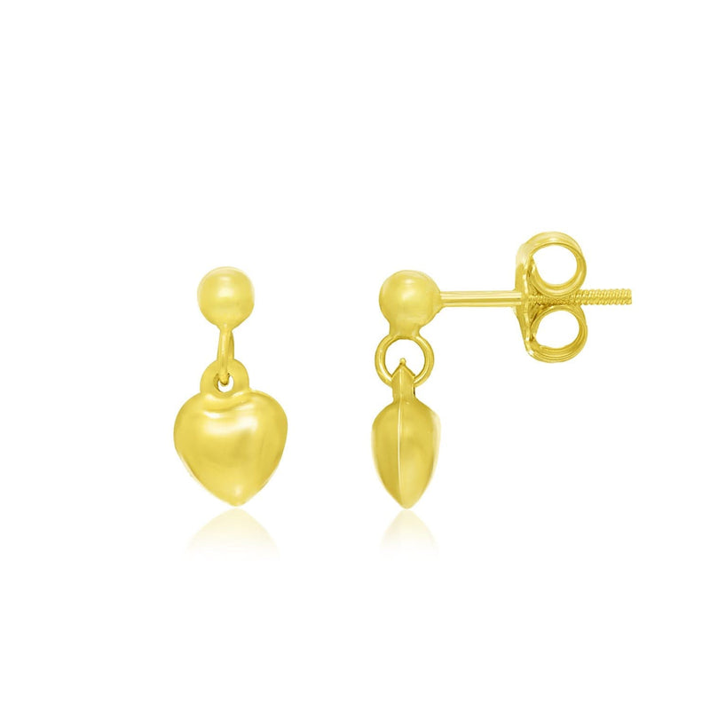 14k Yellow Gold Puffed Heart Children's Dangling Earrings 14K yellow gold puffed heart children's dangling earrings with heart shape