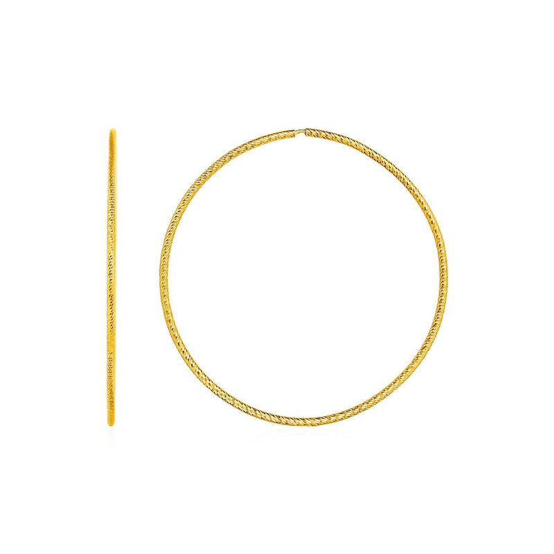 Textured Endless Hoop Earrings in 14k Yellow Gold 14K yellow gold textured endless hoop earrings with no stones