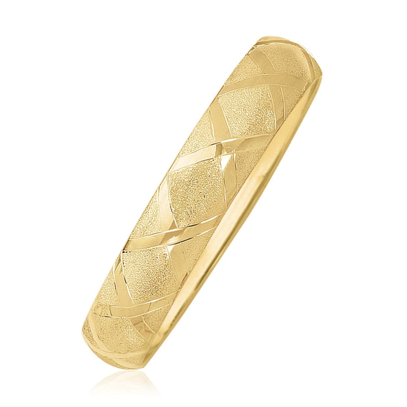 10k Yellow Gold Dual-Textured Diamond Pattern Bangle 10K yellow gold bangle with dual-textured diamond-cut pattern