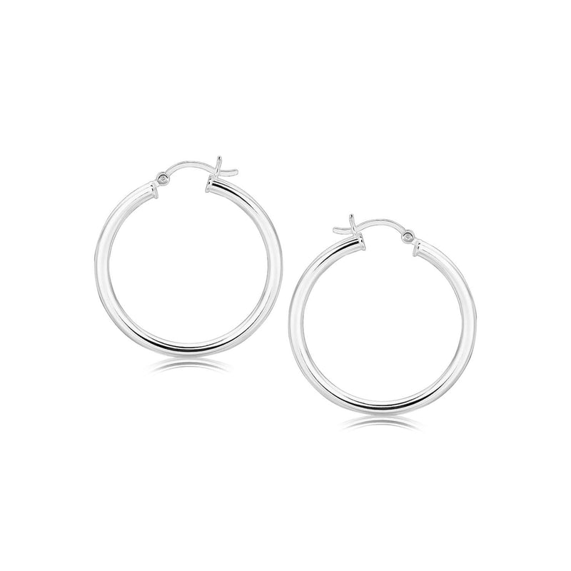 Sterling Silver Hoop Style Earrings with Polished Rhodium Plating (30mm) Sterling Silver Hoop Style Earrings with Polished Rhodium Plating (30mm)