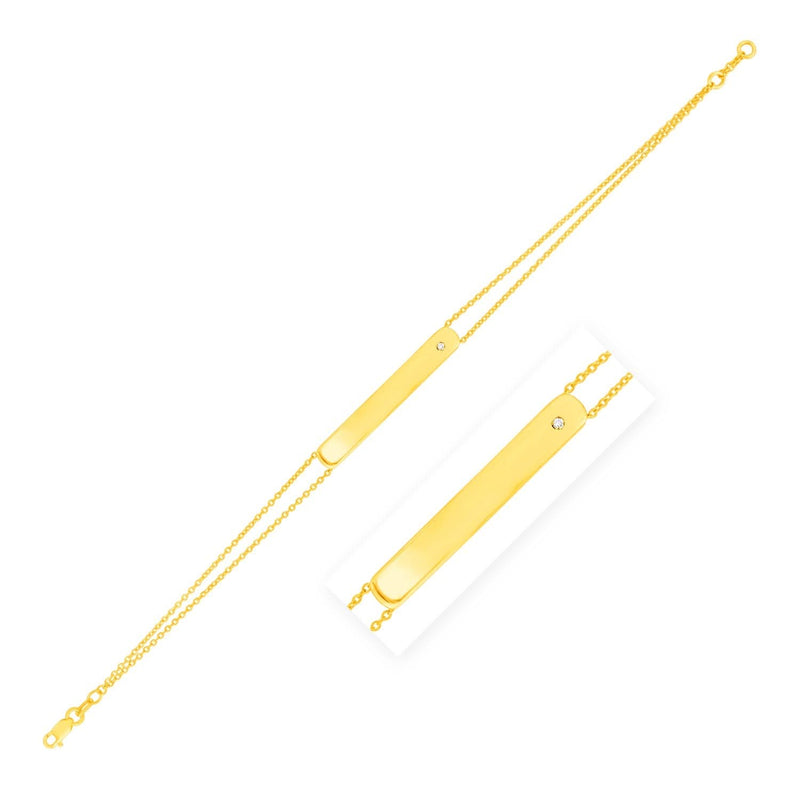 14K Yellow Gold Engravable Bar Bracelet with Diamond 14K yellow gold bar bracelet with 1 round diamond stone