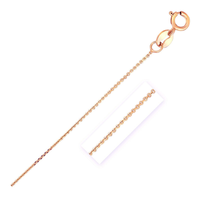 14k Rose Gold Diamond Cut Cable Link Chain 0.7mm 14K rose gold cable link chain with diamond-cut facets, 0.7mm width