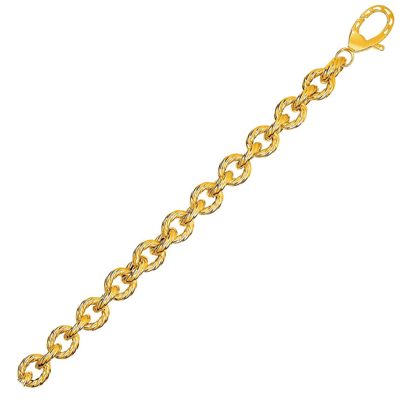 Textured Oval Link Bracelet in 14k Yellow Gold 14K yellow gold bracelet with textured oval links and secure clasp