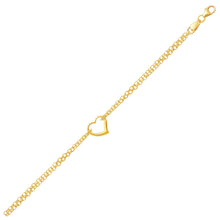 Load image into Gallery viewer, 10k Yellow Gold Double Rolo Chain Anklet with an Open Heart Station