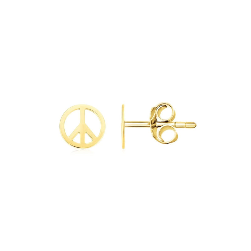 14k Yellow Gold Post Earrings with Peace Signs 14K yellow gold peace sign post earrings with open cutout design