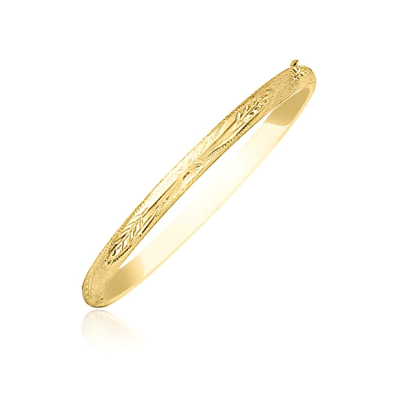 10k Yellow Gold Botanical Pattern Florentine Bangle 10K yellow gold Florentine bangle with carved botanical pattern