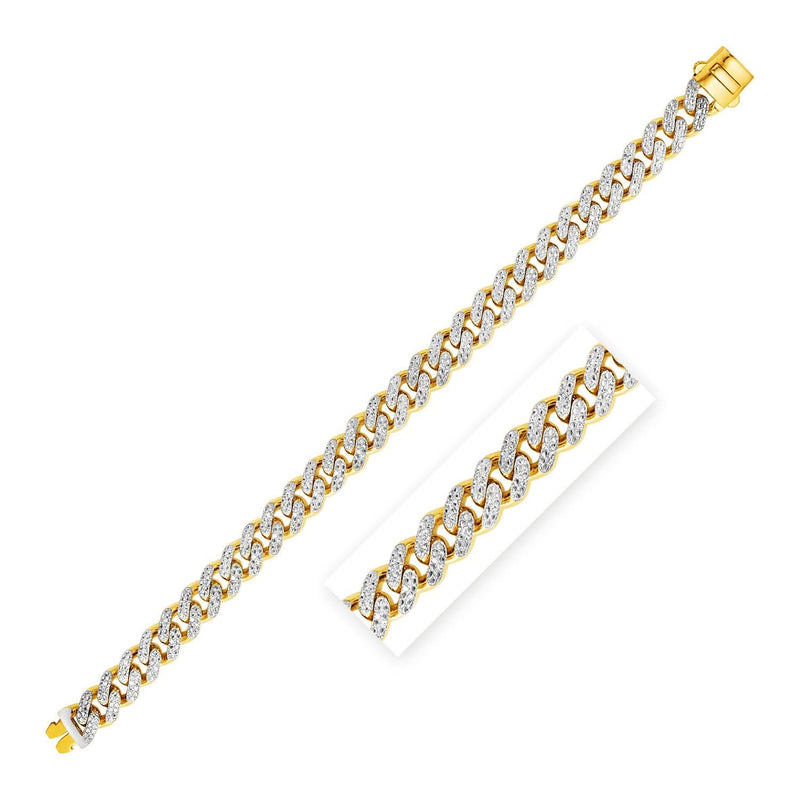 14k Two Tone Gold Curb Chain Bracelet with Diamond Pave Links 14K two-tone gold Cuban curb chain bracelet with pave diamond links