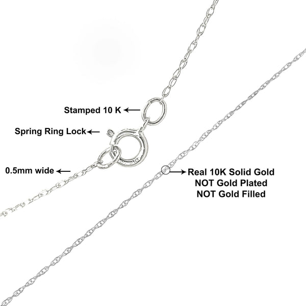 10K Gold 0.5 mm Slender & Dainty Fine Rope Chain Necklace