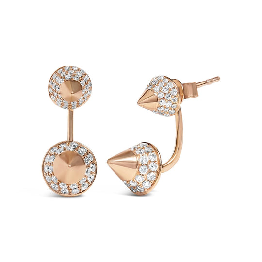 14K rose gold earring with 1.00 cttw round diamond double cone jacket stones