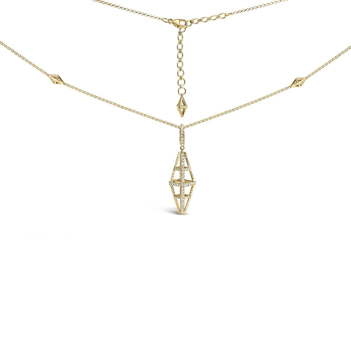 14K Yellow Gold 1.0 Cttw Diamond Studded Geometric Double Pyramid 18