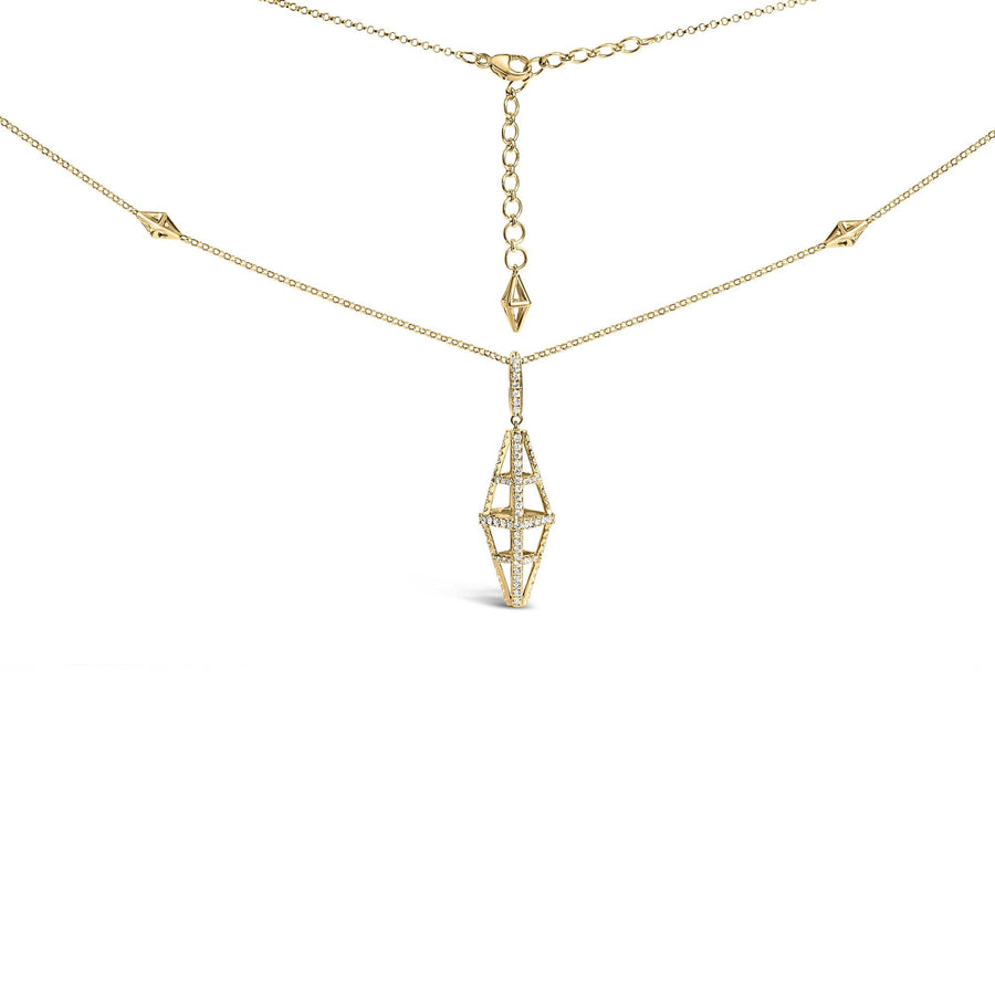14K Yellow Gold 1.0 Cttw Diamond Studded Geometric Double Pyramid 18