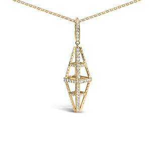 14K Yellow Gold 1.0 Cttw Diamond Studded Geometric Double Pyramid 18