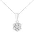 14K white gold necklace with 7 round diamond stones in floral cluster