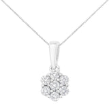 14K white gold necklace with 7 round diamond stones in floral cluster thumbnail 1