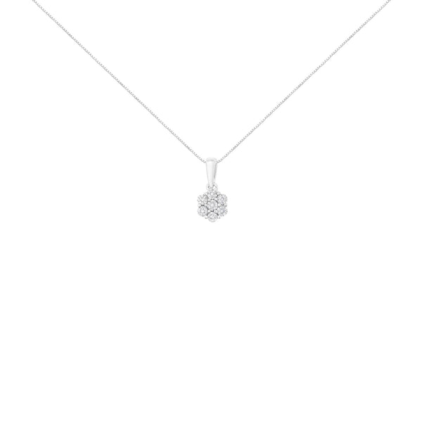 14K White Gold 1/2 cttw Prong Set Round-Cut Diamond 7 Stone Floral Cluster 18