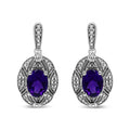 925 sterling silver stud earrings with oval purple amethyst and diamond accents