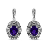 925 sterling silver stud earrings with oval purple amethyst and diamond accents thumbnail 1