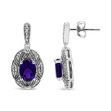 .925 Sterling Silver Diamond Accent and 8x6mm Purple Oval Amethyst Stud Earrings (I-J Color, I1-I2 Clarity)-3 thumbnail 4