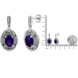 .925 Sterling Silver Diamond Accent and 8x6mm Purple Oval Amethyst Stud Earrings (I-J Color, I1-I2 Clarity)-4 thumbnail 5