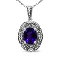 925 sterling silver necklace with oval purple amethyst and diamond accents