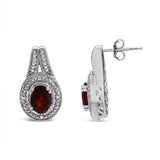 .925 Sterling Silver Diamond Accent and 8x6mm Red Oval Garnet Stud Earrings (I-J Color, I1-I2 Clarity)-3 thumbnail 4