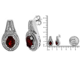 .925 Sterling Silver Diamond Accent and 8x6mm Red Oval Garnet Stud Earrings (I-J Color, I1-I2 Clarity)-4 thumbnail 5