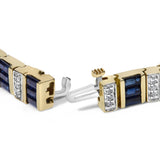 14K Yellow Gold 2/5 Cttw Diamond & 8.0 Cttw Baguette Cut Blue Sapphire Alternating Link Bracelet (G-H Color, VS1-VS2 Clarity) - 7