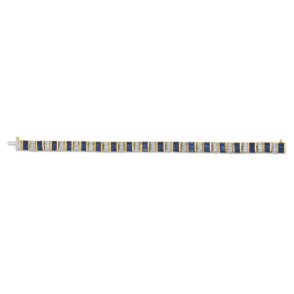 14K Yellow Gold 2/5 Cttw Diamond & 8.0 Cttw Baguette Cut Blue Sapphire Alternating Link Bracelet (G-H Color, VS1-VS2 Clarity) - 7