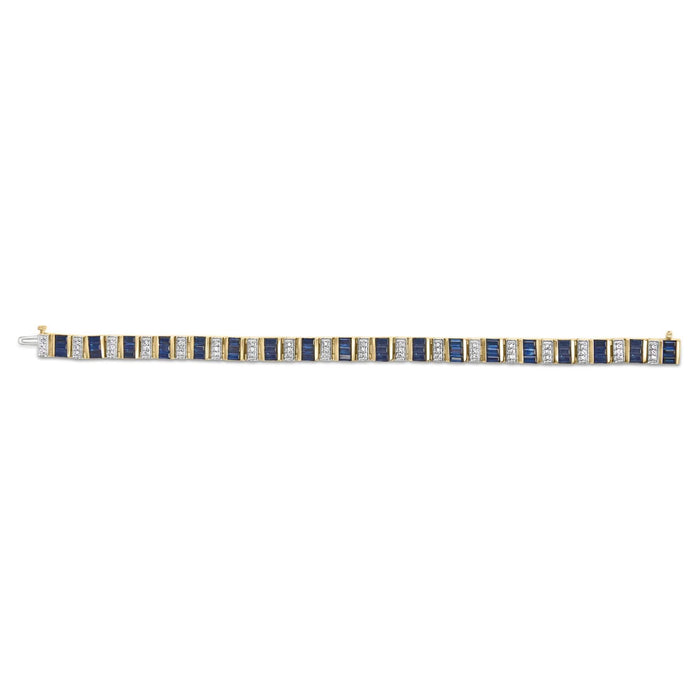 14K Yellow Gold 2/5 Cttw Diamond & 8.0 Cttw Baguette Cut Blue Sapphire Alternating Link Bracelet (G-H Color, VS1-VS2 Clarity) - 7