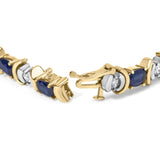 14K Yellow Gold 1.00 Cttw Alternating  Diamond and 6 1/2 Cttw Oval Blue Sapphire Link Bracelet (H-I Color, SI1-SI2 Clarity) - 7