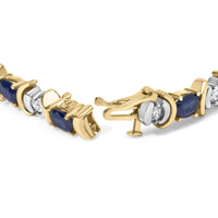 14K Yellow Gold 1.00 Cttw Alternating  Diamond and 6 1/2 Cttw Oval Blue Sapphire Link Bracelet (H-I Color, SI1-SI2 Clarity) - 7