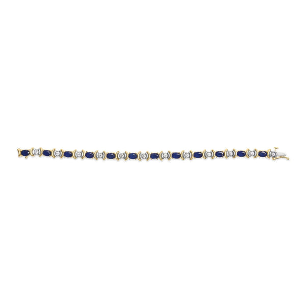 14K Yellow Gold 1.00 Cttw Alternating  Diamond and 6 1/2 Cttw Oval Blue Sapphire Link Bracelet (H-I Color, SI1-SI2 Clarity) - 7