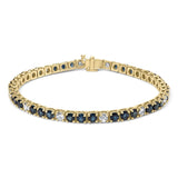 18K Yellow Gold Alternating 1 1/5 Cttw Diamond and 3X3 MM Blue Sapphire Tennis Bracelet (G-H Color, VS1-VS2 Clarity) - 7