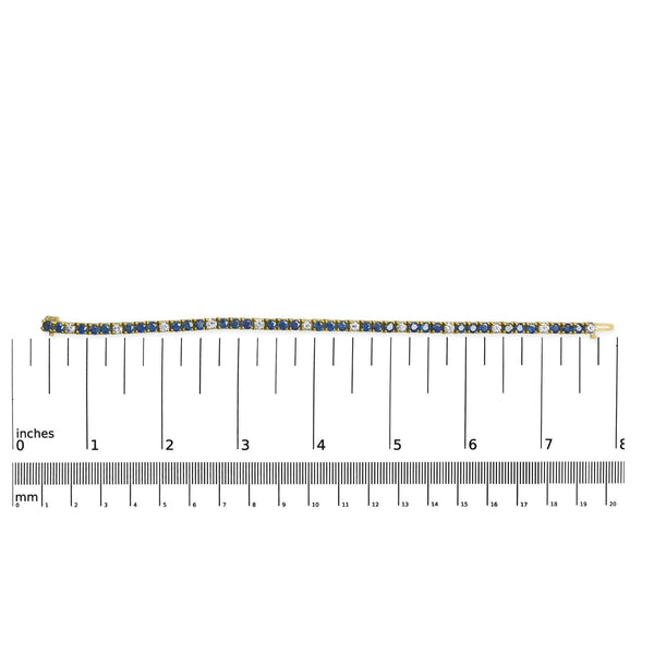 18K Yellow Gold Alternating 1 1/5 Cttw Diamond and 3X3 MM Blue Sapphire Tennis Bracelet (G-H Color, VS1-VS2 Clarity) - 7