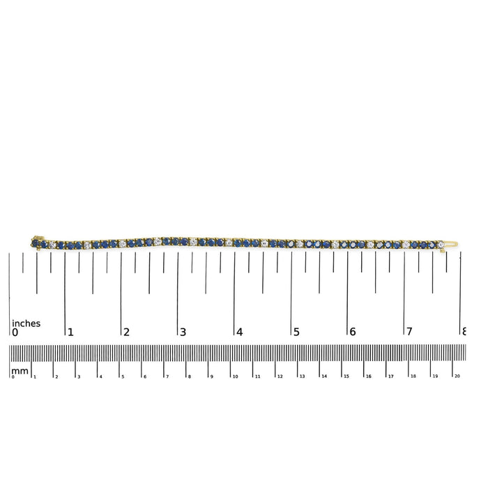 18K Yellow Gold Alternating 1 1/5 Cttw Diamond and 3X3 MM Blue Sapphire Tennis Bracelet (G-H Color, VS1-VS2 Clarity) - 7
