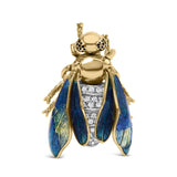 18K Yellow Gold 1/2 Cttw Pave Set Diamond and Blue-Green Enamel Bumblebee Brooch Pin (F-G Color, VS1-VS2 Clarity)-0 thumbnail 1
