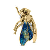 18K Yellow Gold 1/2 Cttw Pave Set Diamond and Blue-Green Enamel Bumblebee Brooch Pin (F-G Color, VS1-VS2 Clarity)-1 thumbnail 2