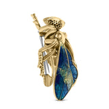 18K Yellow Gold 1/2 Cttw Pave Set Diamond and Blue-Green Enamel Bumblebee Brooch Pin (F-G Color, VS1-VS2 Clarity)-2 thumbnail 3