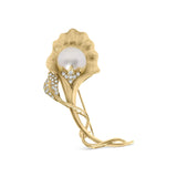 18K Yellow Gold 2/5 Cttw Diamond and 12MM Cultured South Sea Pearl Flower Pin Brooch (G-H Color, VS1-VS2 Clarity)-0 thumbnail 1