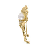 18K Yellow Gold 2/5 Cttw Diamond and 12MM Cultured South Sea Pearl Flower Pin Brooch (G-H Color, VS1-VS2 Clarity)-1 thumbnail 2
