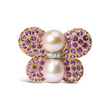 18K Yellow and White Gold 9MM South Sea Pearl and Pink Sapphire Butterfly Pin Brooch with Diamond Accent (F-G Color, VS1-VS2 Clarity)-0 thumbnail 1