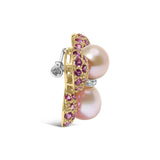 18K Yellow and White Gold 9MM South Sea Pearl and Pink Sapphire Butterfly Pin Brooch with Diamond Accent (F-G Color, VS1-VS2 Clarity)-2 thumbnail 3
