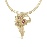 18K Yellow Gold Diamond and Red Ruby Floral Cascade Statement Necklace with 16