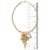 18K Yellow Gold Diamond and Red Ruby Floral Cascade Statement Necklace with 16