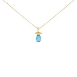 14K Yellow Gold and Blue Quartz Pacifier Pendant Necklace - 18