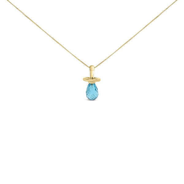 14K Yellow Gold and Blue Quartz Pacifier Pendant Necklace - 18