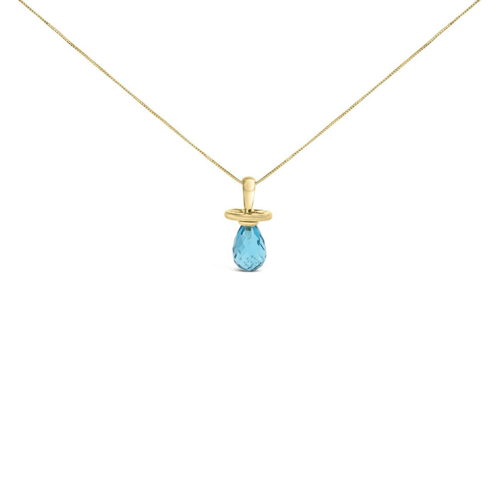 14K Yellow Gold and Blue Quartz Pacifier Pendant Necklace - 18